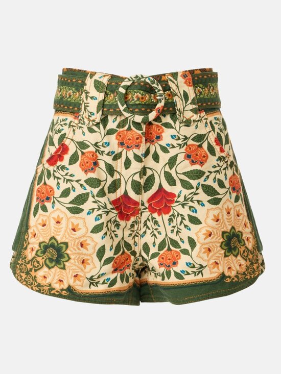 FARM Rio Pants - FARM Rio Floral Embroidered Cream, Green & Red High-Waist Shorts